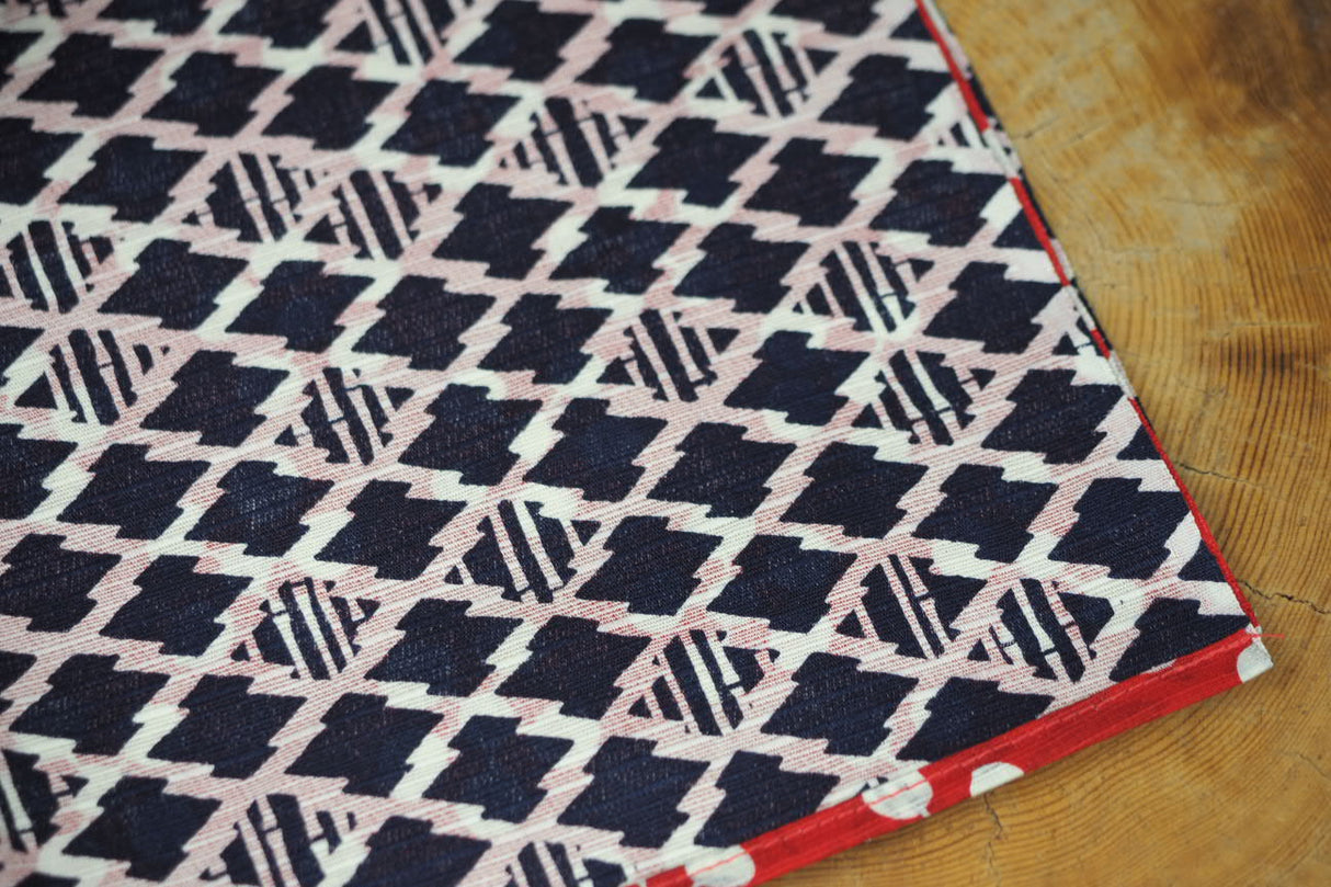 "Furoshiki" Wrapping Cloth - Fuku-Musabi Reversible Ume/Shochiku Red/Navy (104cm x104cm)