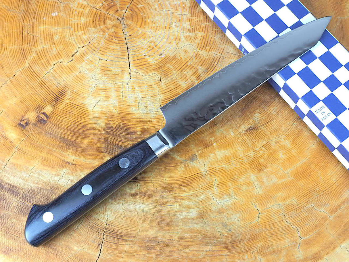 残心 Zan Shin AO (from Seki) - AUS10 Steel Kiritsuke (K-tip) Hammered Finish Petty Knife Navy Pakkawood Handle 13.5cm