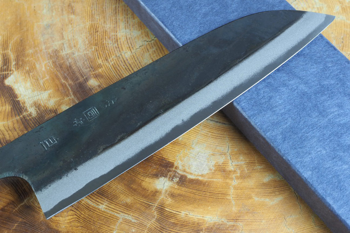 Tosa Tadayoshi (from Tosa) - Hand Forged Kurouchi White-1 steel Santoku with Japanese Oak handle(18cm)