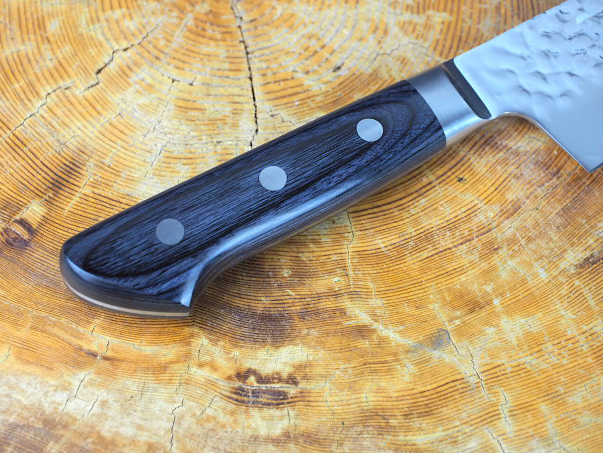 残心 Zan Shin AO (from Seki) - AUS10 Steel Kiritsuke (K-tip) Hammered Finish Santoku Knife Dark Blue Pakkawood Handle 19cm