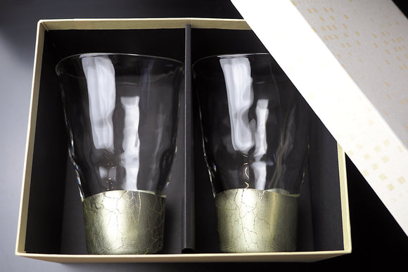 "Kannyu" Warped Glass with Champagne Gold Crazing (360ml) - Set of 2