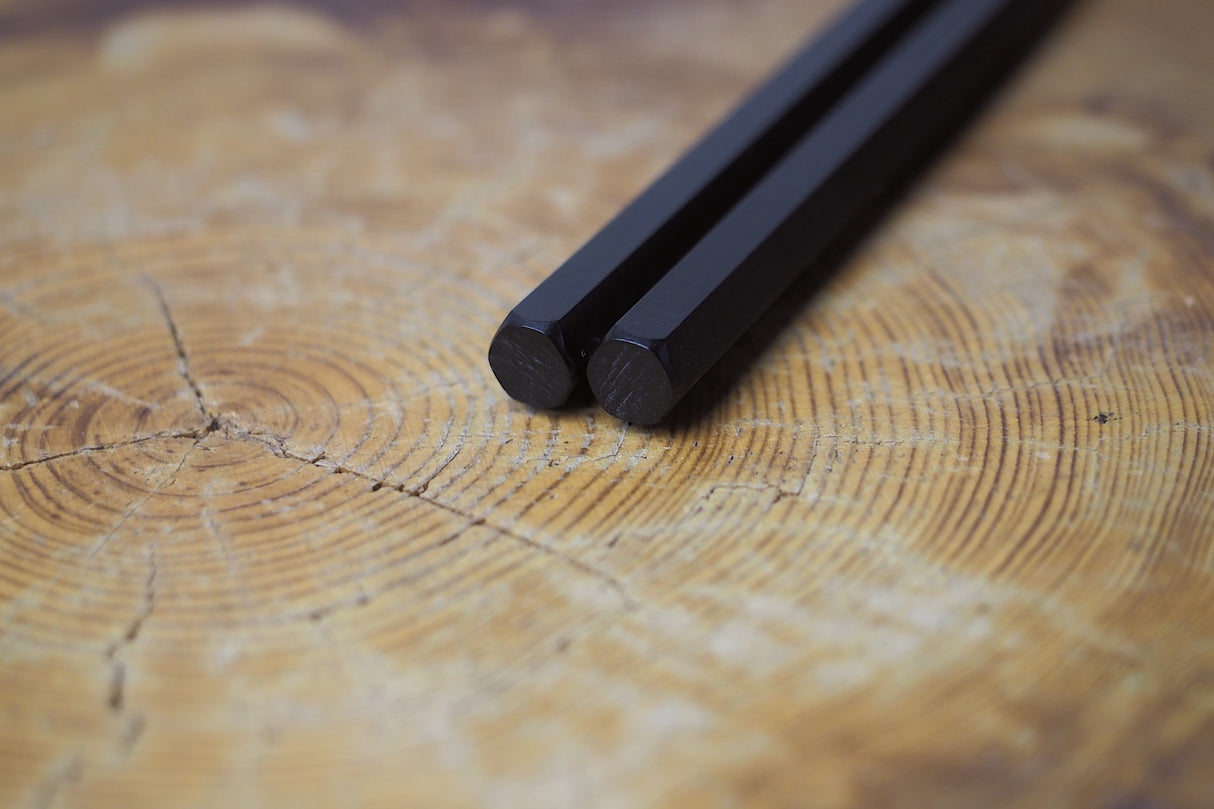 Moribashi Hexagonal Black Plywood Handle Stainless-steel Serving Chopsticks 180mm