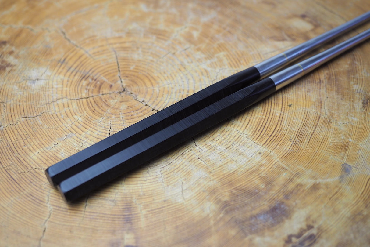 Moribashi Hexagonal Black Plywood Handle Stainless-steel Serving Chopsticks 180mm