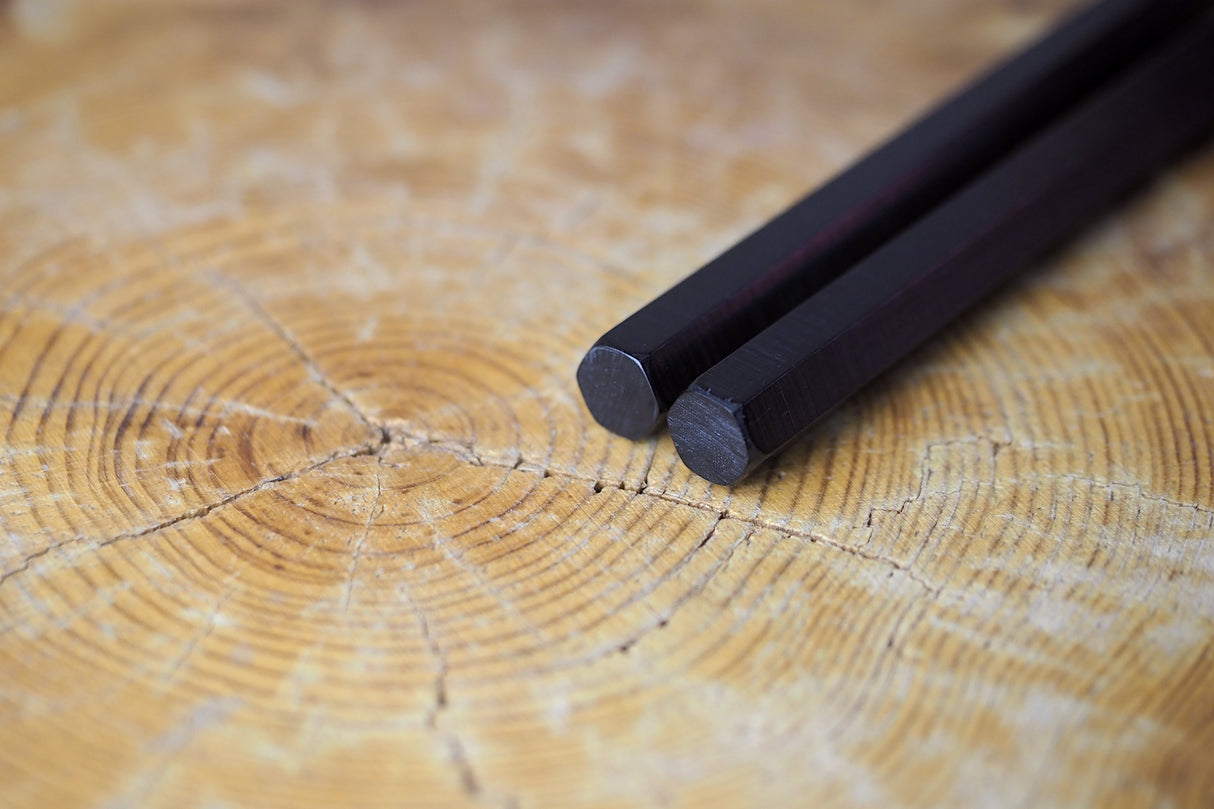 Moribashi Hexagonal Black Plywood Handle Stainless-steel Serving Chopsticks 135mm