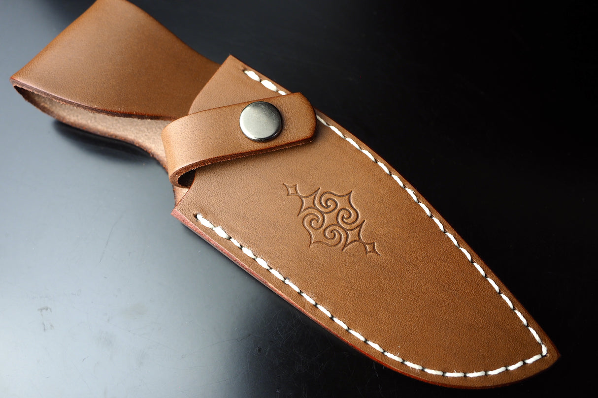Outdoor Knife - KIMUN KAMUY 2 Fixed VG10 Core Damascus Steel with G-10 Handle (Leather Sheath Included)