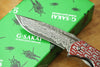 Folding Knife - Gentleman Knife RED GS Pattern Damascus VG10 Steel with Stainless Handle (Leather sheath included)