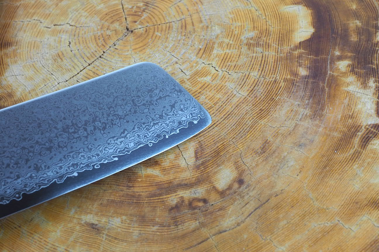 Sakai Jikko "Loco Damascus" Wa-Nakiri Knife VG10 Mirror-Polished Nickel Damascus with Japanese Oak Handle (16.5cm)