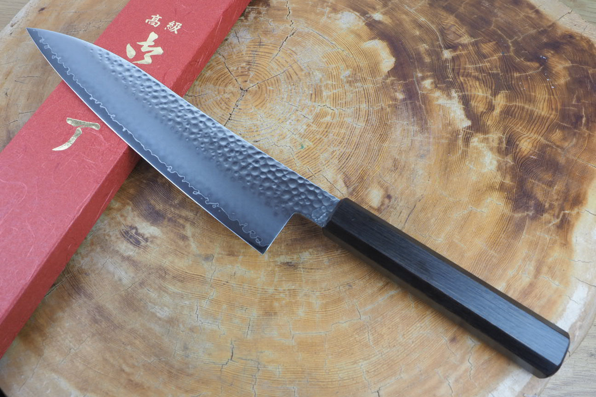 Sakai Jikko "Loco Black" Wa-Gyuto Chef's Knife VG10 Core Hammered Finish Black Japanese Oak Handle (21cm/24cm)