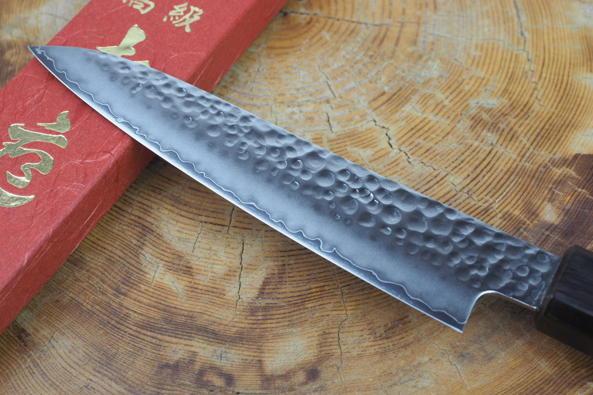 Sakai Jikko "Loco Black" Wa-Petty Knife VG10 Core Hammered Finish Black Japanese Oak Handle (13.5cm)