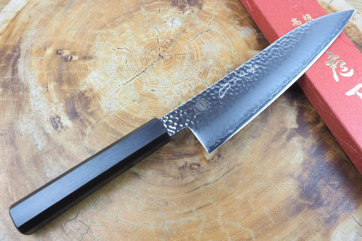 Sakai Jikko "Loco Black" Wa-Gyuto Chef's Knife VG10 Core Hammered Finish Black Japanese Oak Handle (21cm/24cm)