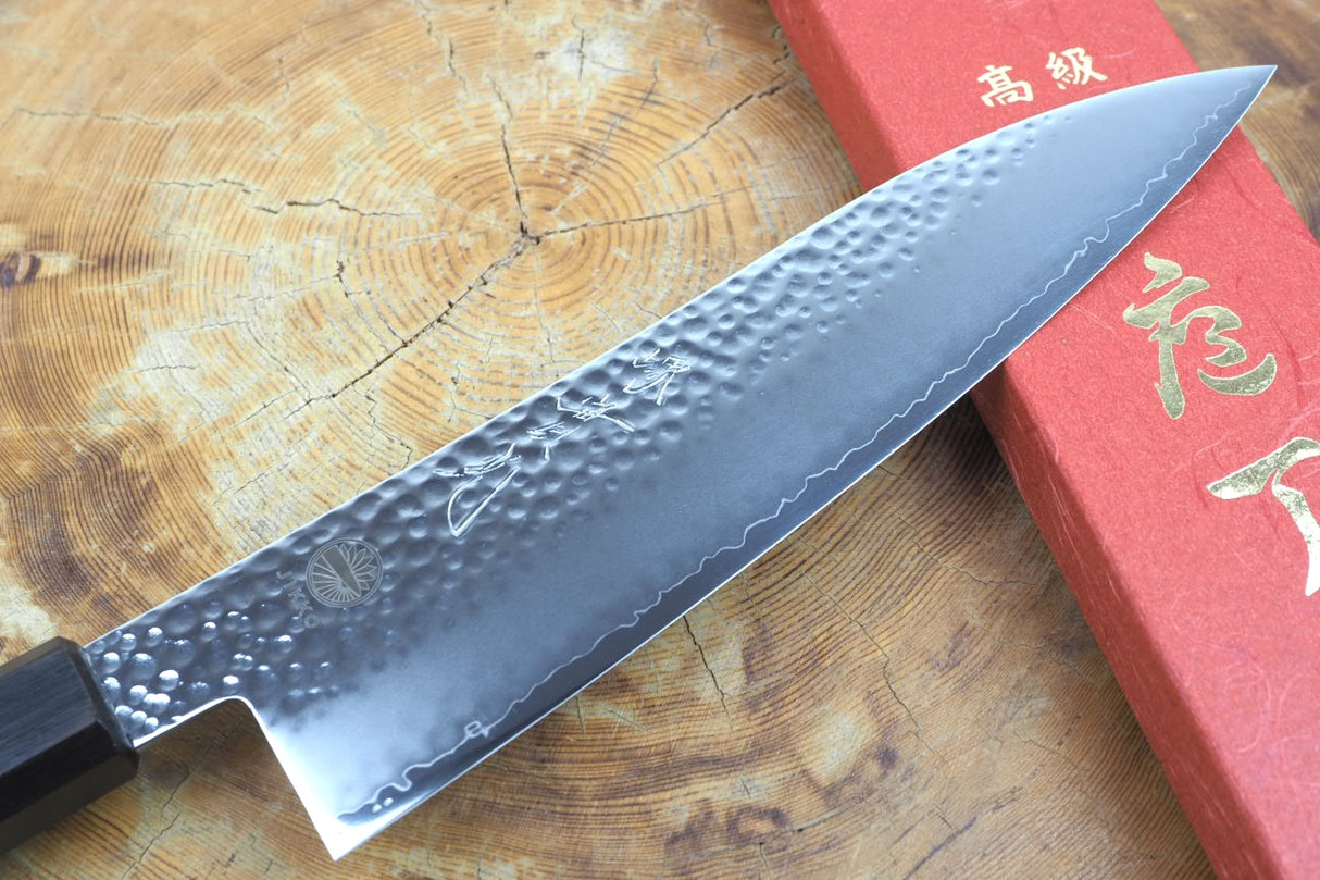 Sakai Jikko "Loco Black" Wa-Gyuto Chef's Knife VG10 Core Hammered Finish Black Japanese Oak Handle (21cm/24cm)