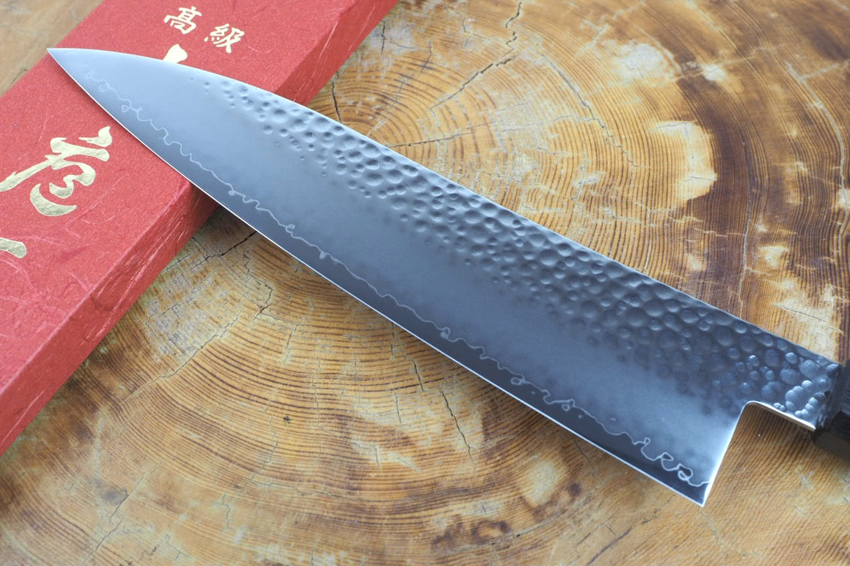Sakai Jikko "Loco Black" Wa-Gyuto Chef's Knife VG10 Core Hammered Finish Black Japanese Oak Handle (21cm/24cm)