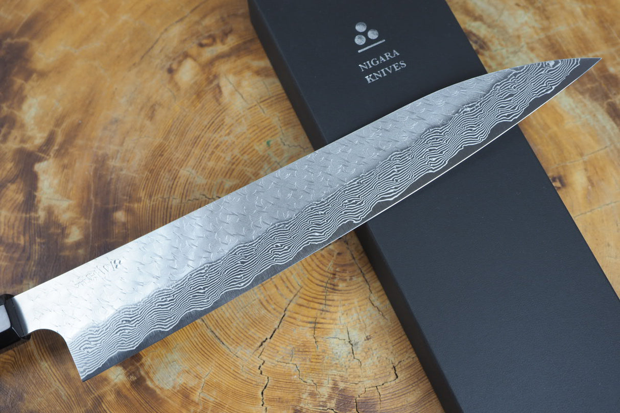 Nigara Hamono - SPG Strix Damascus Sujihiki (Carving/Slicer) with Ebony Handle 27cm