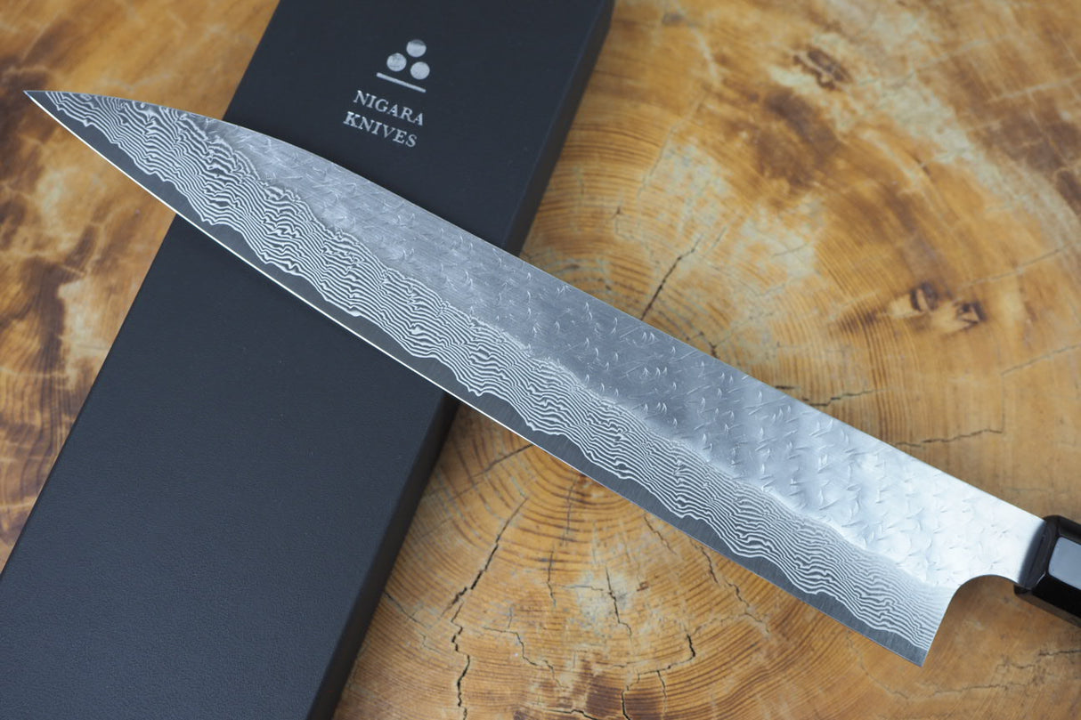 Nigara Hamono - SPG Strix Damascus Sujihiki (Carving/Slicer) with Ebony Handle 27cm