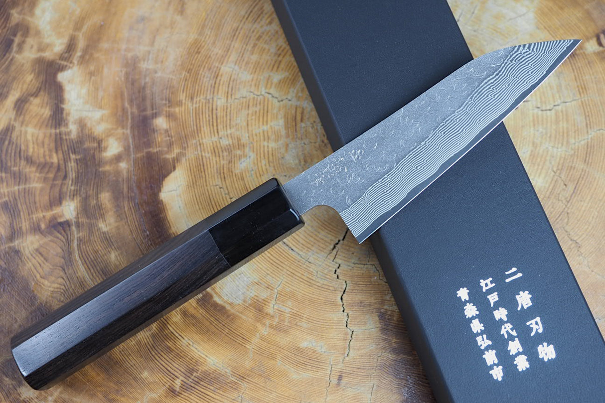 Nigara Hamono - SPG Strix Damascus Petty with Ebony Handle 12cm