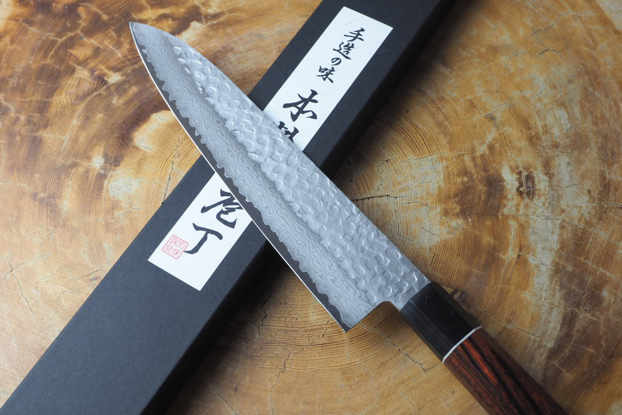 残心 Zan Shin® Akatsuki (from Seki) - VG10 Gyuto Chef's Knife Damascus Hammered Finish 21cm/24cm with Mahogany Handle