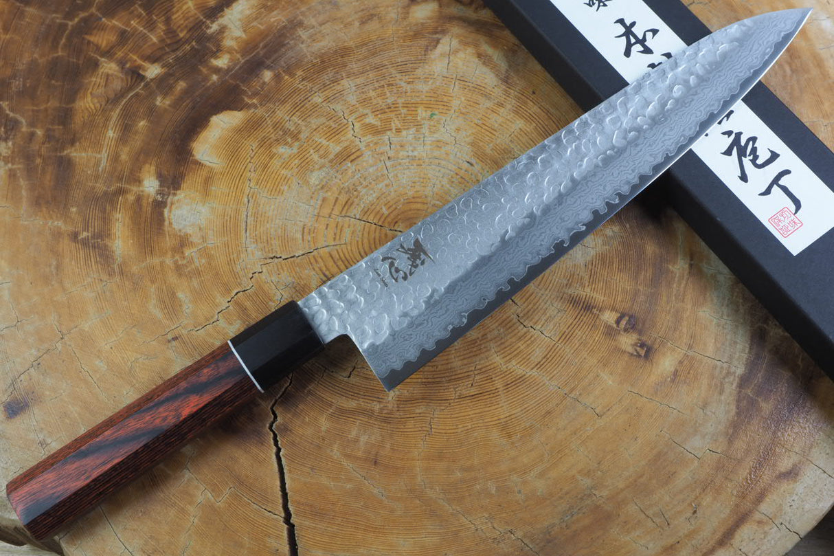 残心 Zan Shin® Akatsuki (from Seki) - VG10 Gyuto Chef's Knife Damascus Hammered Finish 21cm/24cm with Mahogany Handle