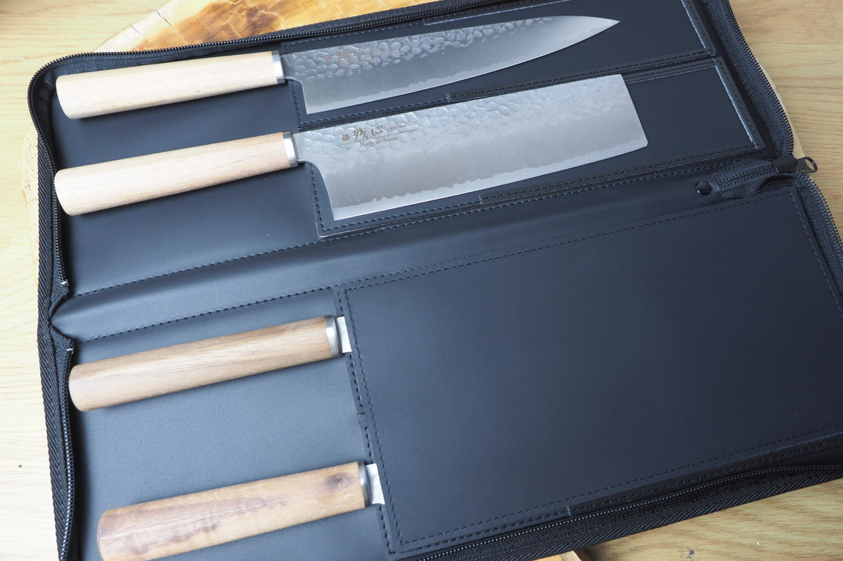 Jikko Knife case with leather handle - for 4 knives (no sheath needed)