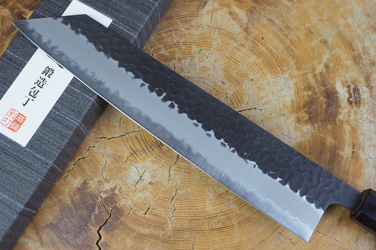 Ishizuchi (from Tosa) - Blue Super Kurouchi Hammered Pattern Kiritsuke Gyuto (21cm/24cm)