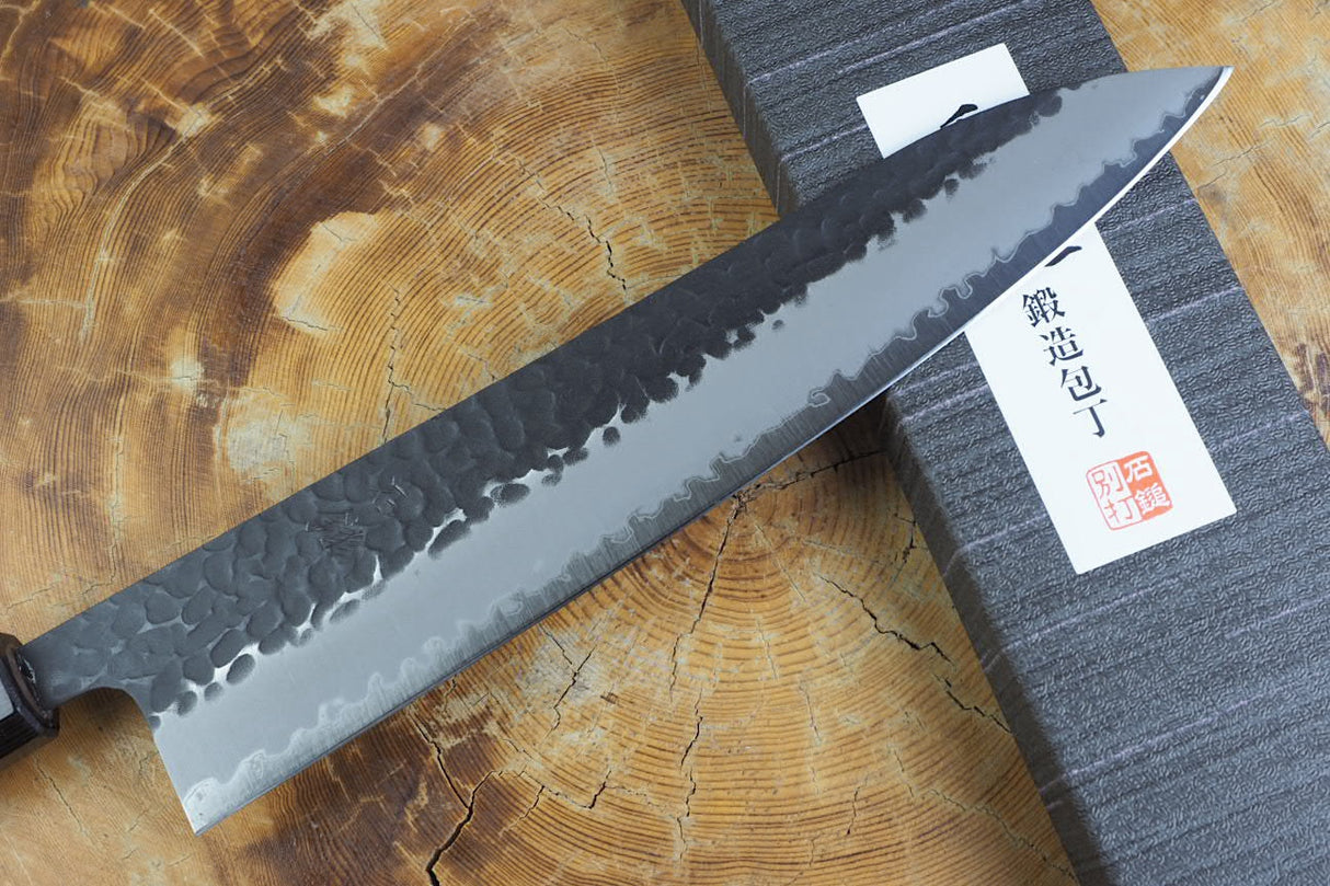 Ishizuchi (from Tosa) - Blue Super Kurouchi Hammered Pattern Gyuto (24cm)