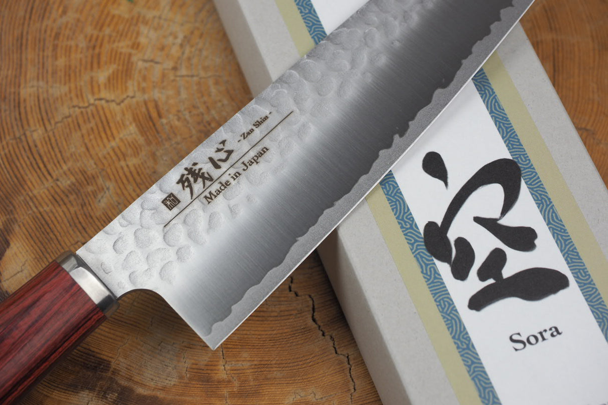 残心 Zan Shin SORA (from Seki) - VG10 Gyuto Chef's Knife Hammered Finish 20cm with Red Laminated Plywood Handle