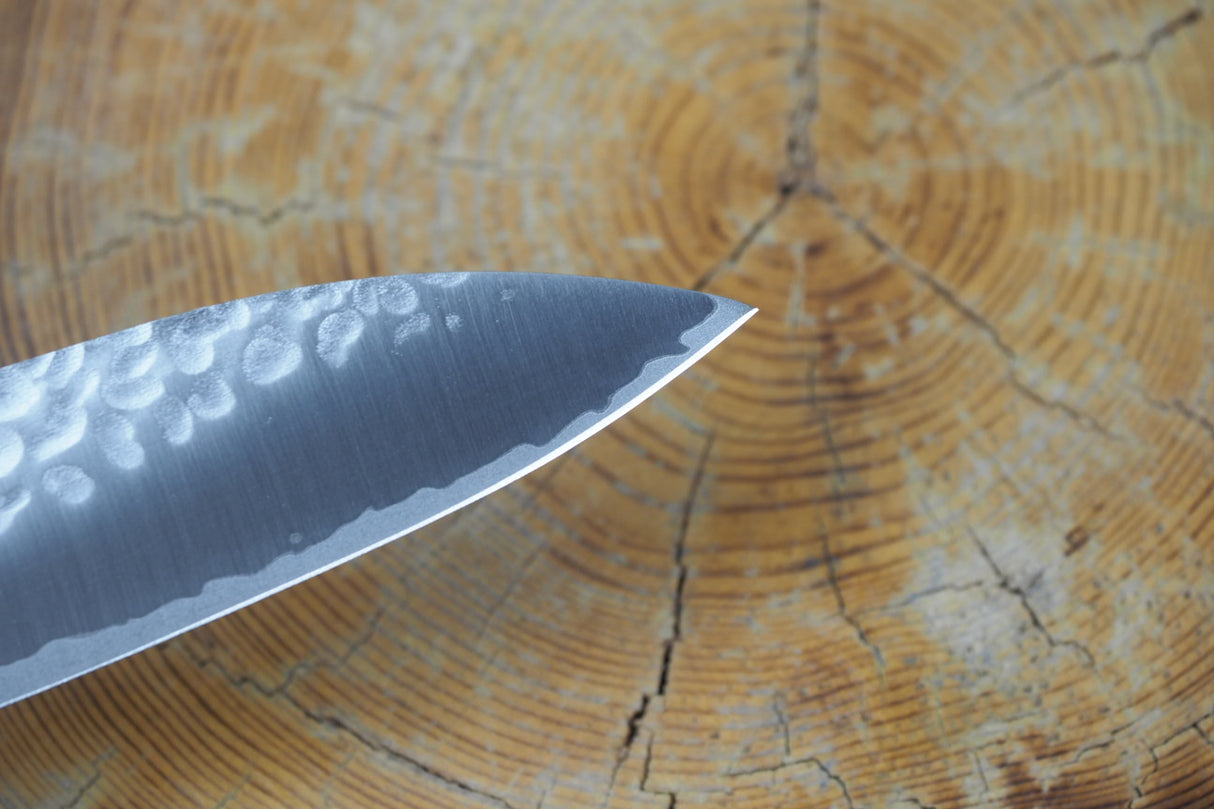 残心 Zan Shin SORA (from Seki) - VG10 Petty Knife Hammered Finish 12cm with Red Laminated Plywood Handle