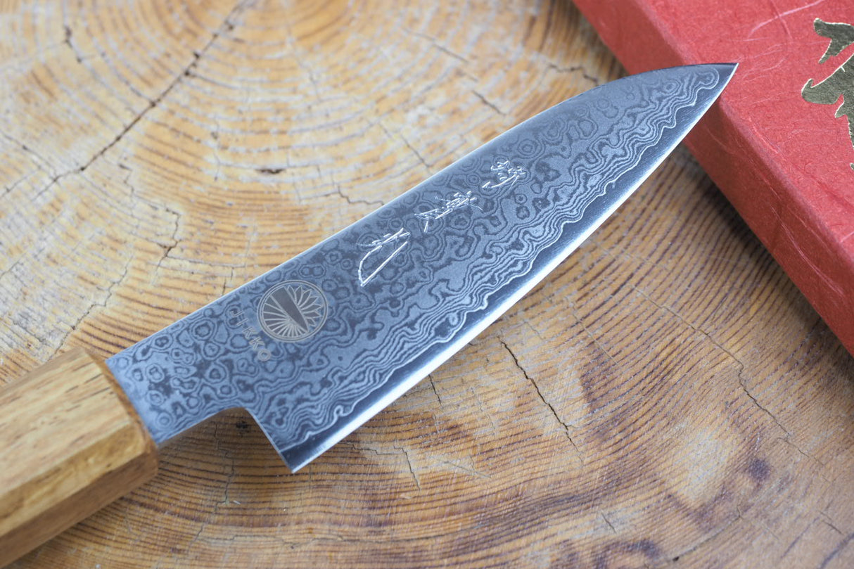 Sakai Jikko "Loco Damascus" Wa-Paring Knife VG10 Mirror-Polished Nickel Damascus with Japanese Oak Handle (9cm)