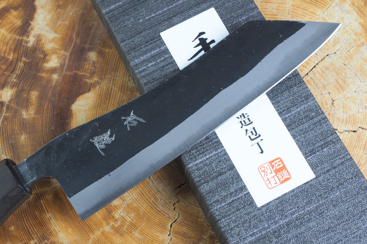 Ishizuchi (from Tosa) - Blue-2 Steel Kurouchi Hakata-type Kiritsuke Santoku (16.5cm/18cm)