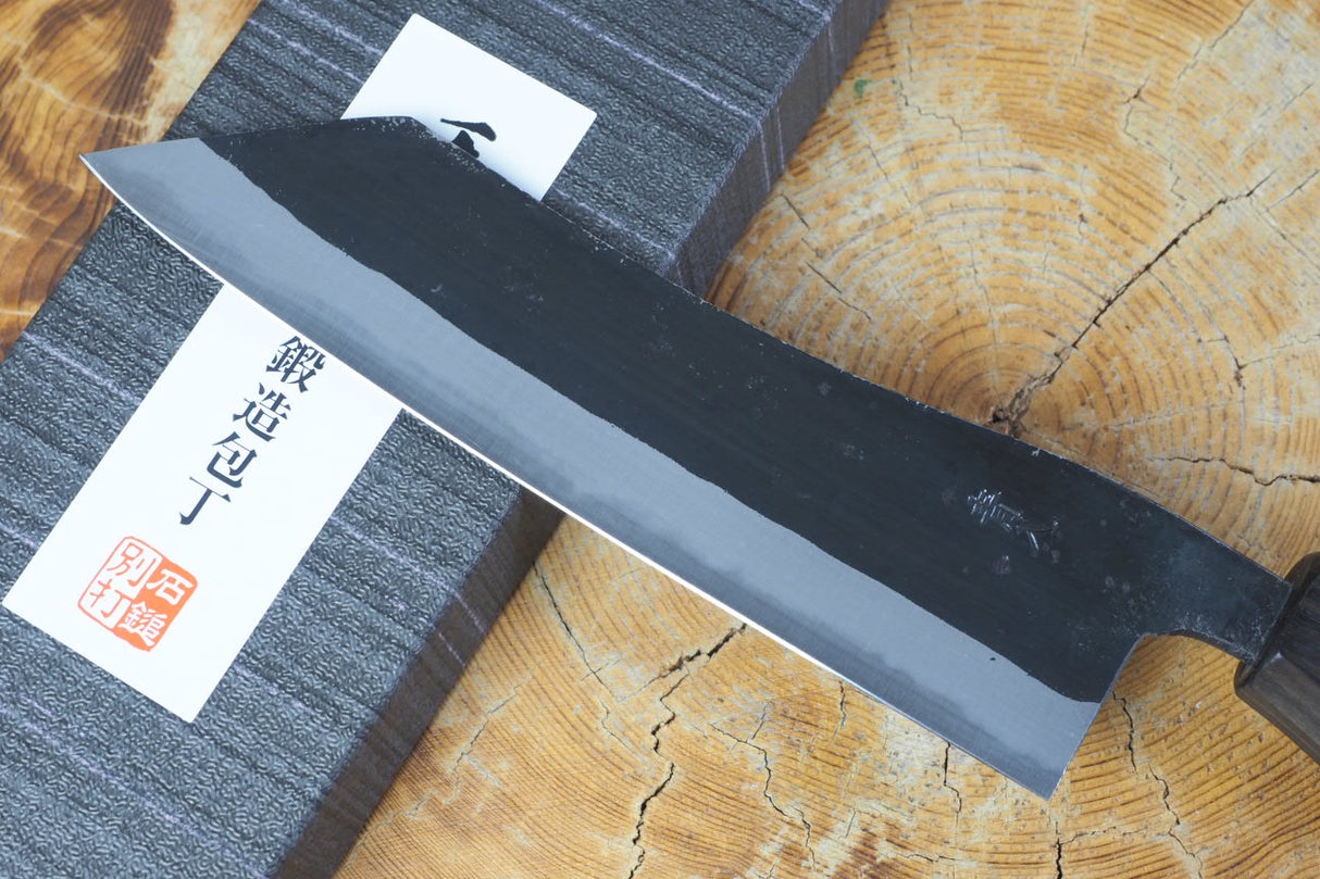 Ishizuchi (from Tosa) - Blue-2 Steel Kurouchi Hakata-type Kiritsuke Santoku (16.5cm/18cm)