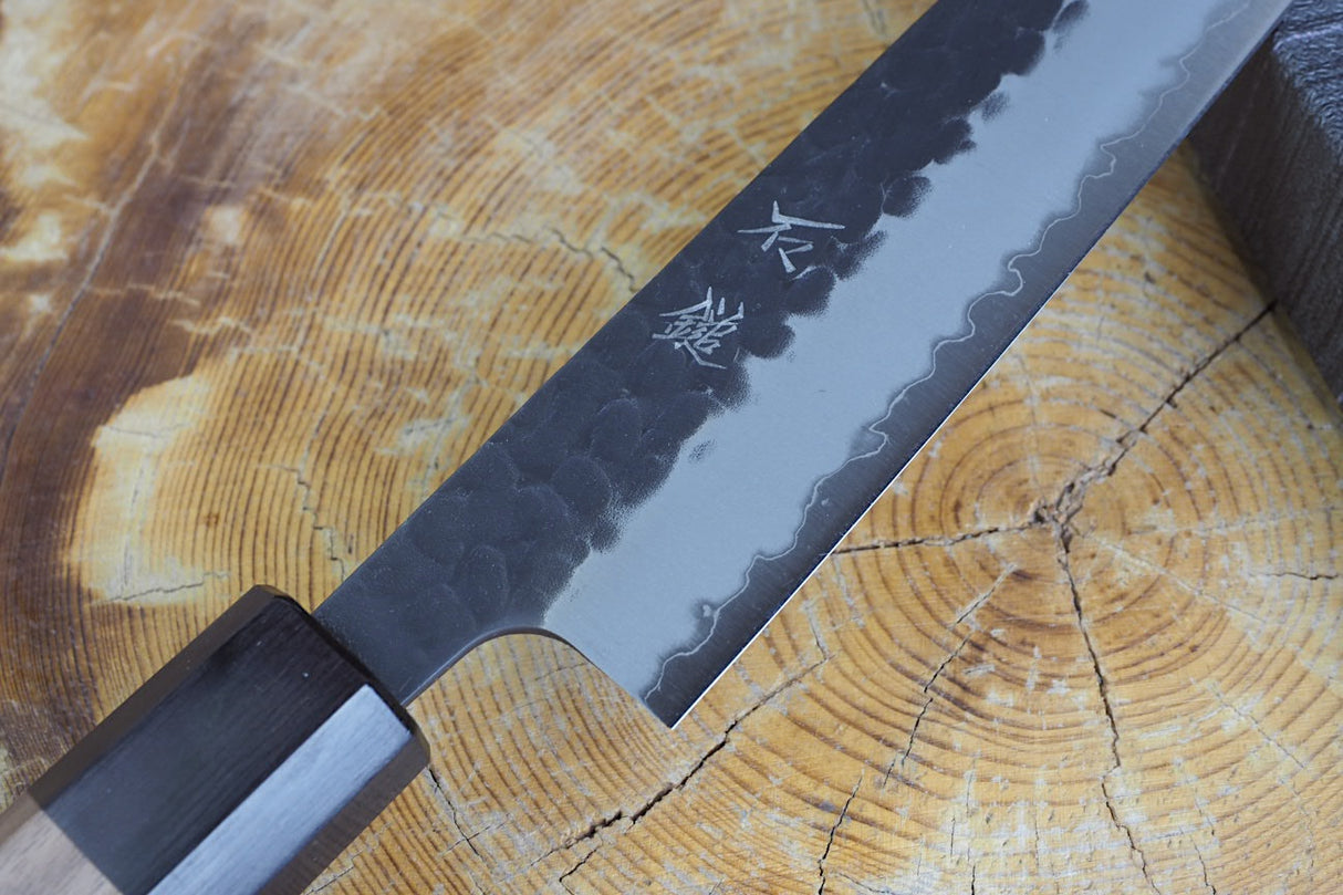 Ishizuchi (from Tosa) - Blue Super Kurouchi Hammered Pattern Sujihiki (24cm)
