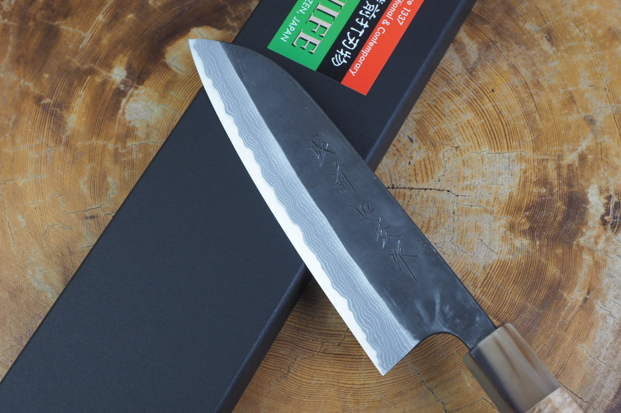 Kamo Knives - Hand Forged V2 Steel Kurouchi Damascus Santoku Knife 16.5cm
