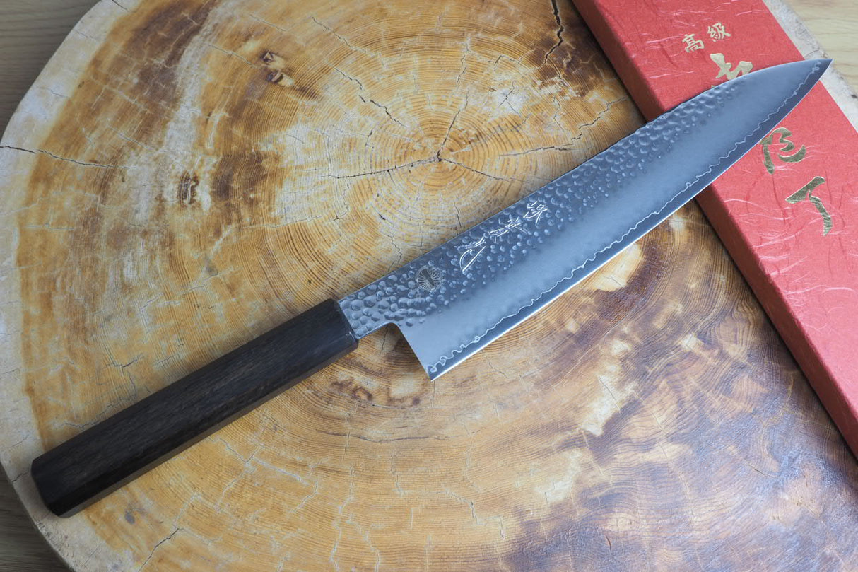 Sakai Jikko "Loco Black" Wa-Gyuto Chef's Knife VG10 Core Hammered Finish Black Japanese Oak Handle (21cm/24cm)