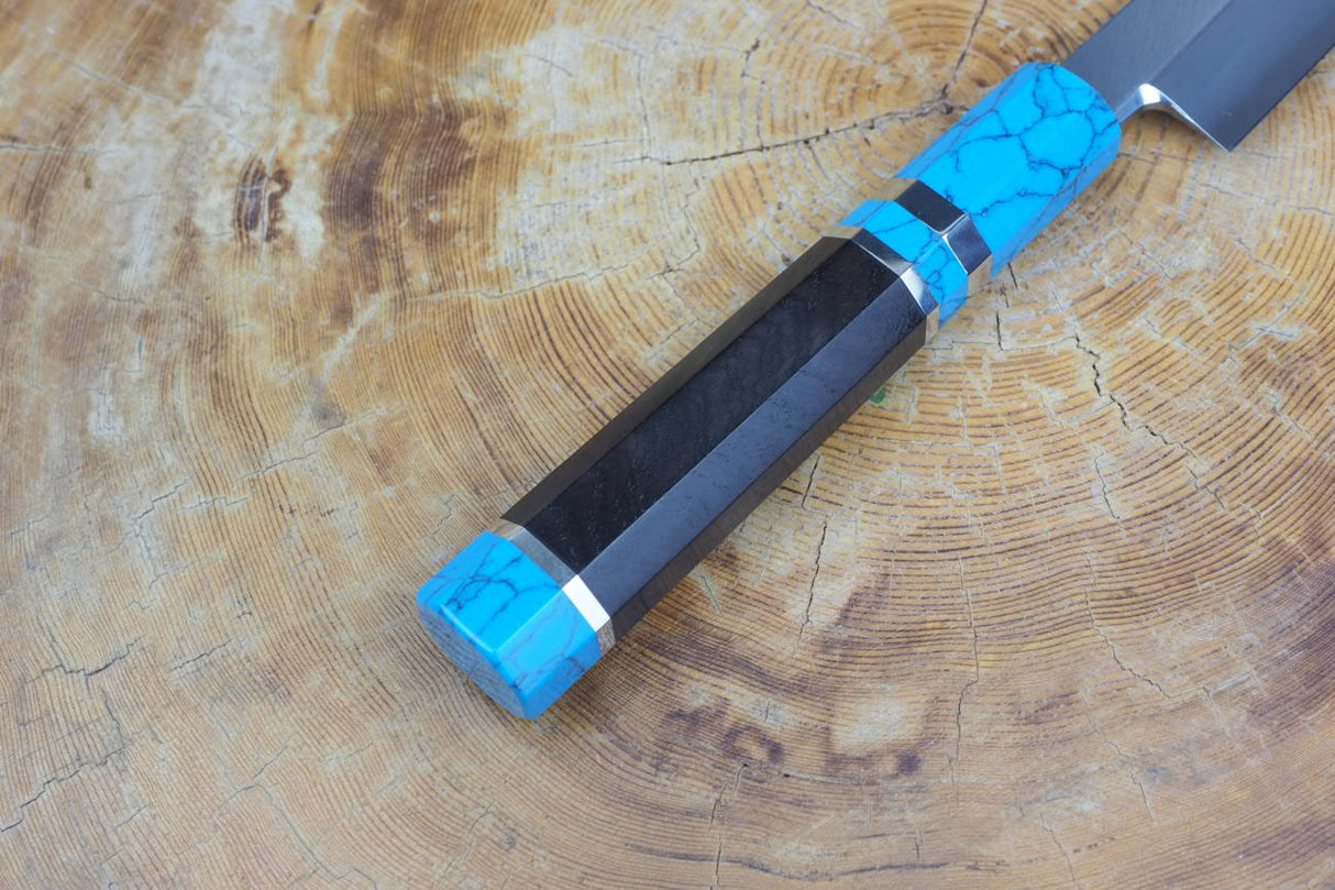 Sakai Jikko "Shikou" Ginsan Silver-3 Steel Sakimaru Sashimi Knife 27cm Turquoise-Colour handle
