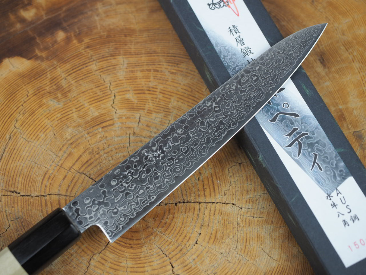 Misuzu Wa-Petty AUS10 Core Damascus Steel Magnolia and Buffalo Horn Handle 15cm
