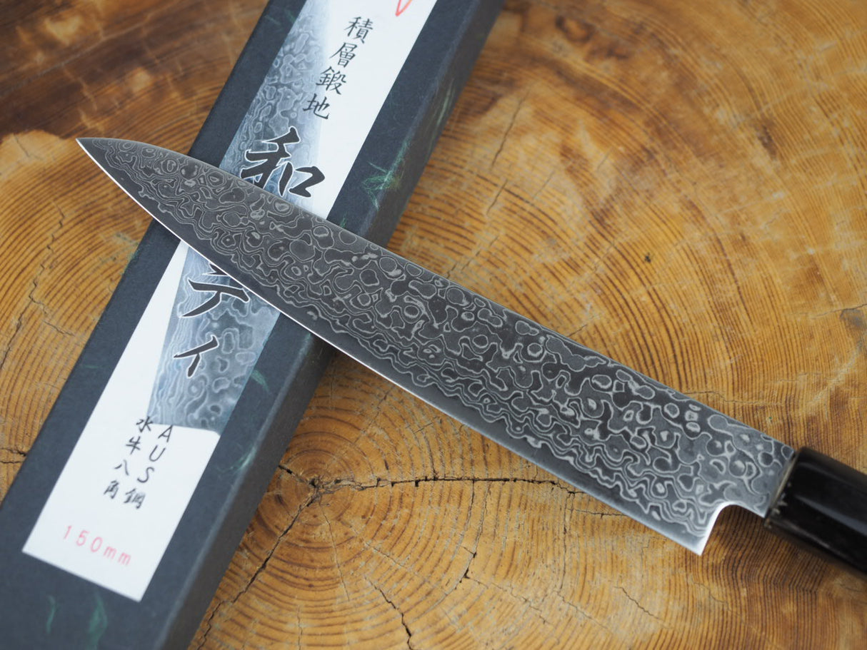 Misuzu Wa-Petty AUS10 Core Damascus Steel Magnolia and Buffalo Horn Handle 15cm