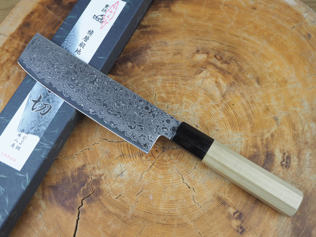Misuzu Wa-Nakiri AUS10 Core Damascus Steel Magnolia and Buffalo Horn Handle 16.5cm