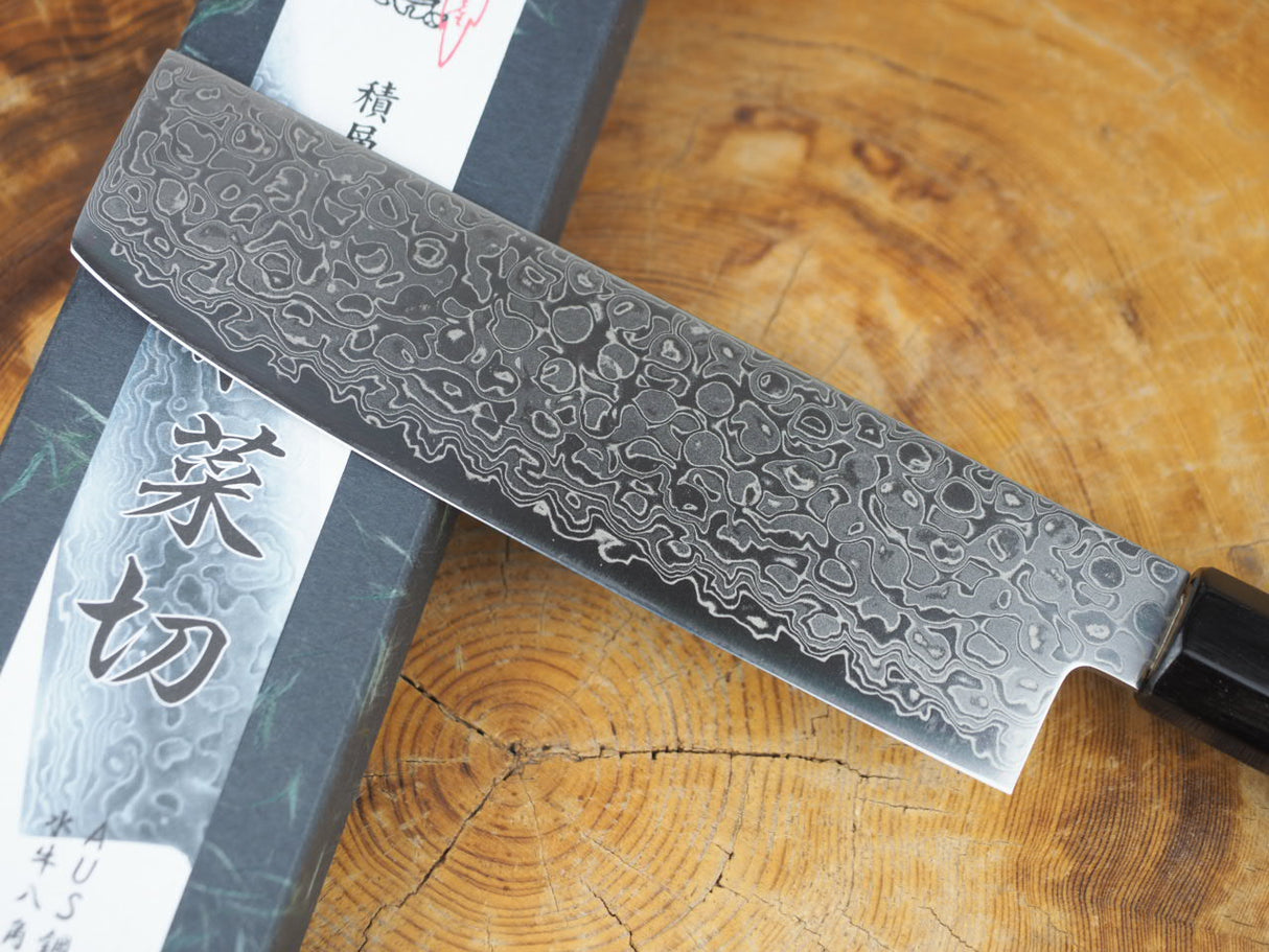 Misuzu Wa-Nakiri AUS10 Core Damascus Steel Magnolia and Buffalo Horn Handle 16.5cm