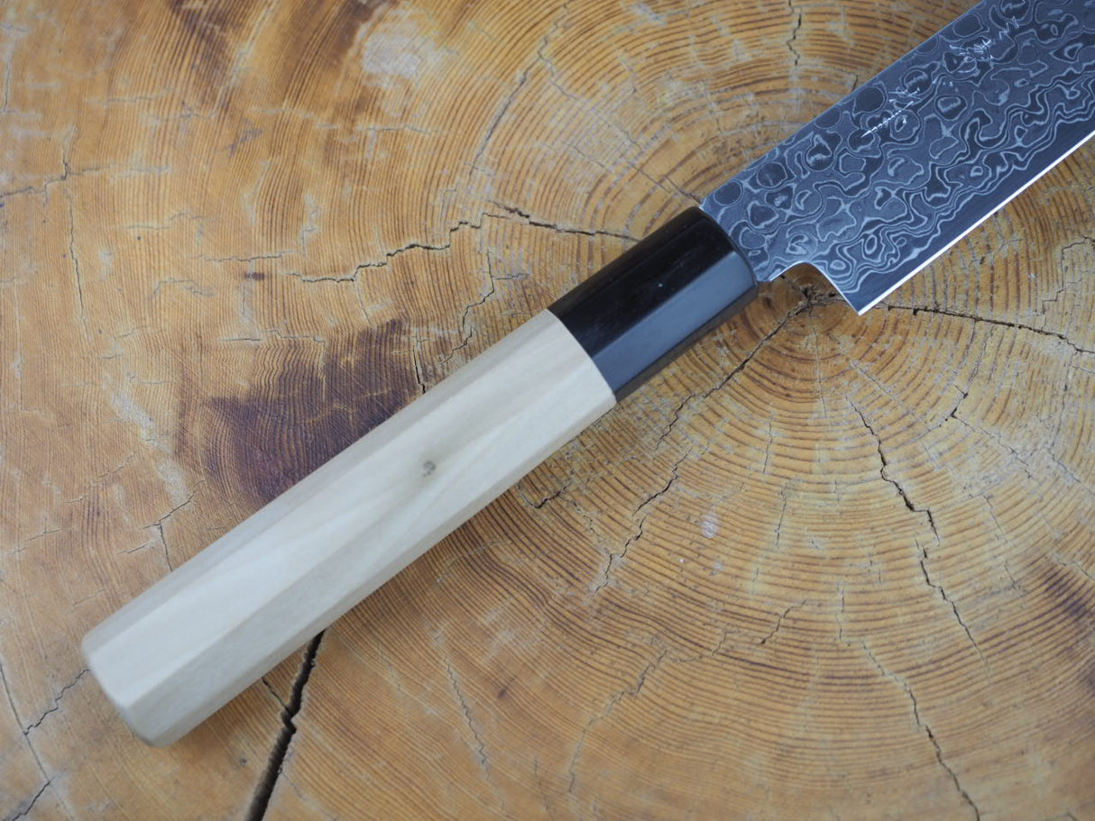 Misuzu Wa-Sujihiki (Carving/Slicer) AUS10 Core Damascus Steel Magnolia and Buffalo Horn Handle 24cm
