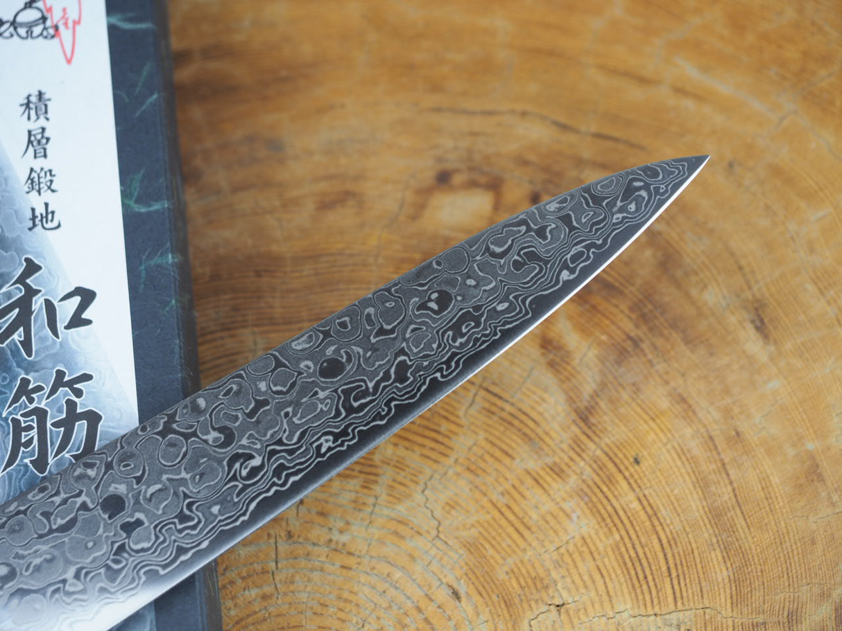 Misuzu Wa-Sujihiki (Carving/Slicer) AUS10 Core Damascus Steel Magnolia and Buffalo Horn Handle 24cm