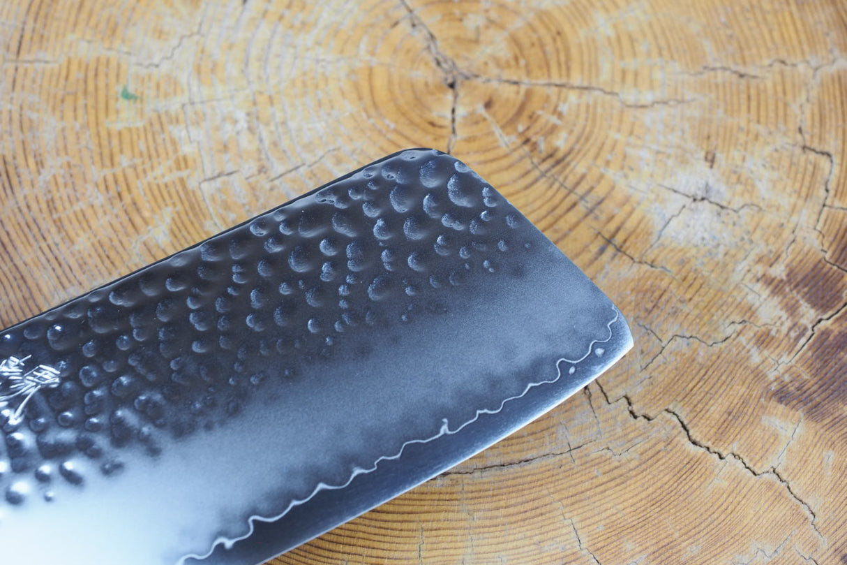 Sakai Jikko "Loco Black" Wa-Nakiri Knife VG10 Core Hammered Finish Black Japanese Oak Handle (16.5cm)