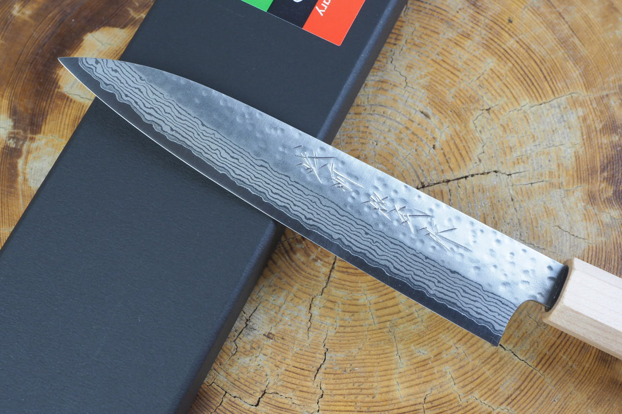 Kamo Knives - VG10 Raindrop Pattern Hammered Petty 15cm with Coloured Stabilized Wood Handle