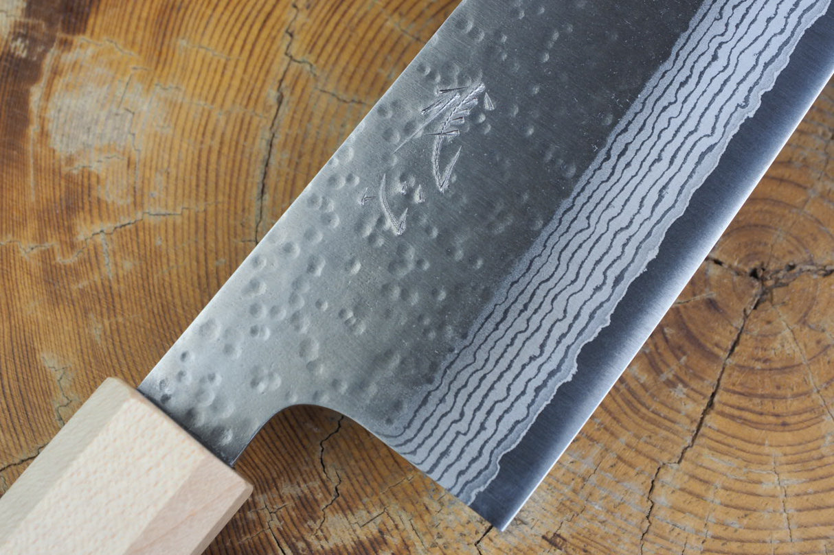 Kamo Knives - VG10 Raindrop Pattern Hammered Santoku 16.5cm with Coloured Stabilized Wood Handle