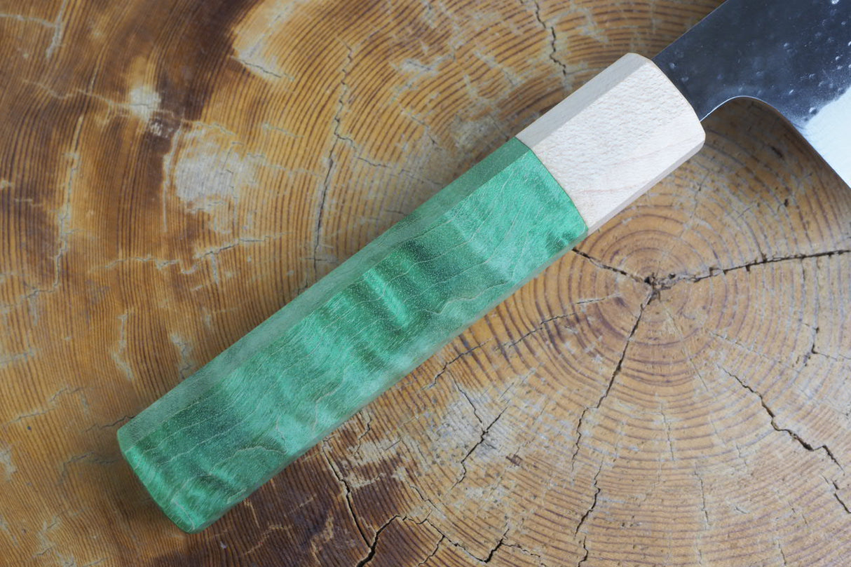 Kamo Knives - VG10 Raindrop Pattern Hammered Santoku 16.5cm with Coloured Stabilized Wood Handle