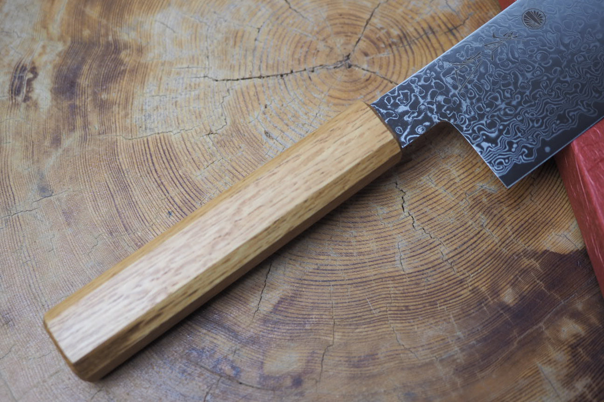 Sakai Jikko "Loco Damascus" Wa-Nakiri Knife SG2 Powdered High Speed Steel Mirror-Polished Nickel Damascus with Japanese Oak Handle (16.5cm)