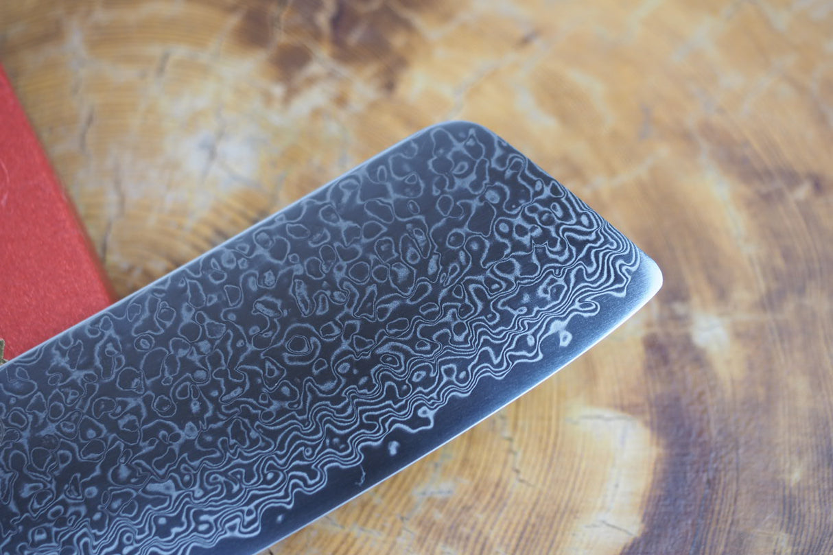 Sakai Jikko "Loco Damascus" Wa-Nakiri Knife SG2 Powdered High Speed Steel Mirror-Polished Nickel Damascus with Japanese Oak Handle (16.5cm)