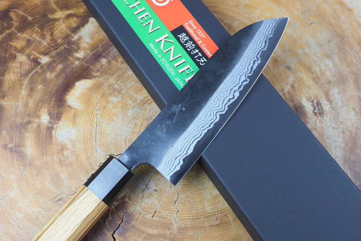 Kamo Knives - Hand Forged V2 Steel Kurouchi Damascus Santoku Knife 16.5cm