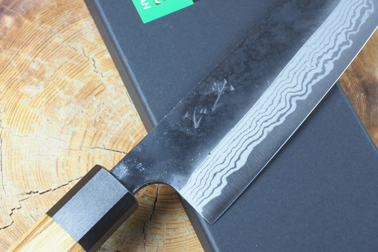 Kamo Knives - Hand Forged V2 Steel Kurouchi Damascus Santoku Knife 16.5cm