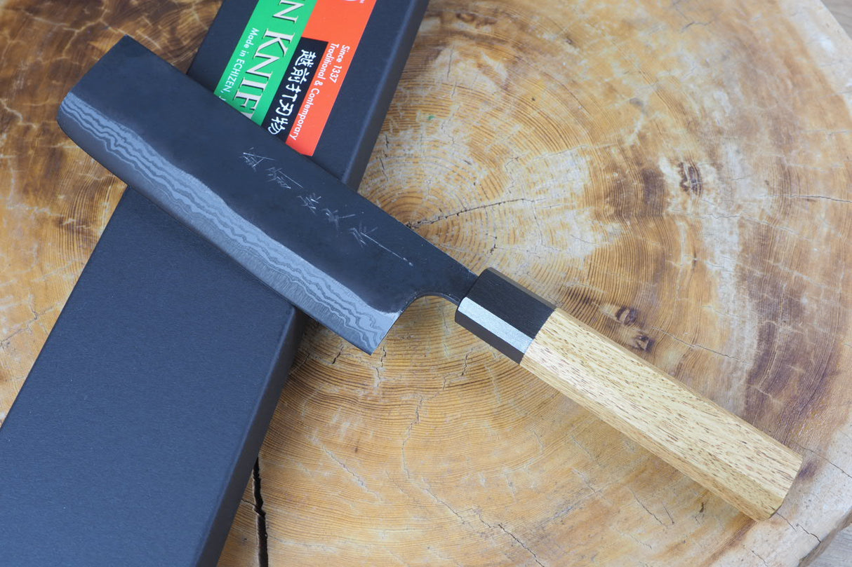 Kamo Knives - Hand Forged V2 Steel Kurouchi Damascus Nakiri Knife 16.5cm