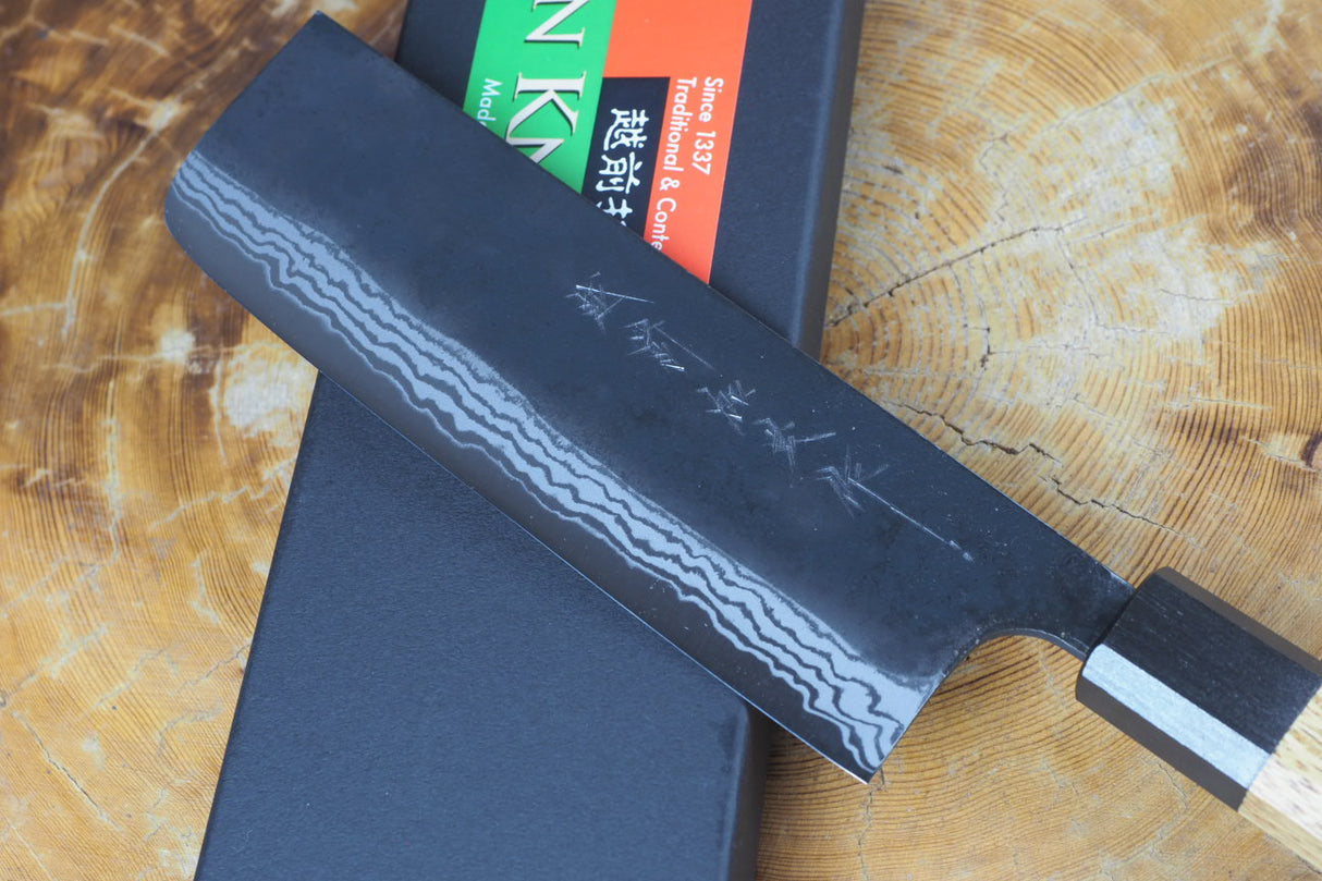Kamo Knives - Hand Forged V2 Steel Kurouchi Damascus Nakiri Knife 16.5cm