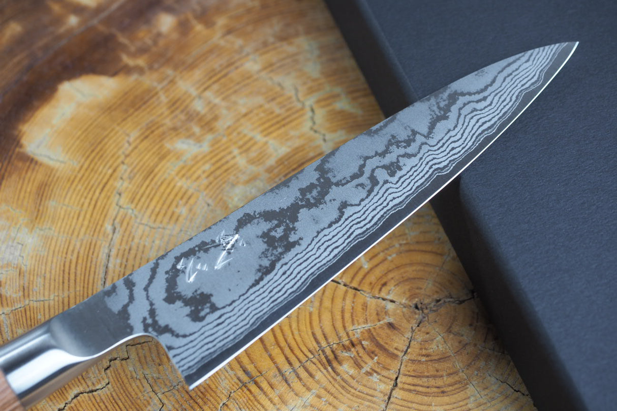 Kamo Knives - 3 Knife Set Hand Forged VG10 Damascus Gyuto 21cm, Nakiri 16cm and Petty 13.5cm